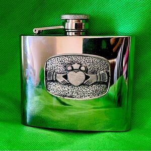 Irish Shamrock Pewter Stainless Steel Whiskey Flask NEW St Patrick’s Day NIB
